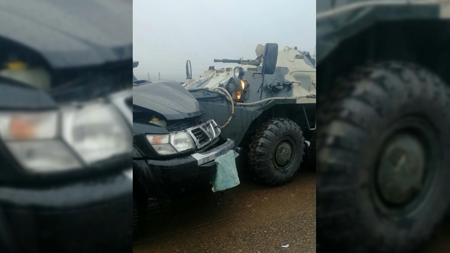 Внедорожник угодил под БТР в Улан-Удэ