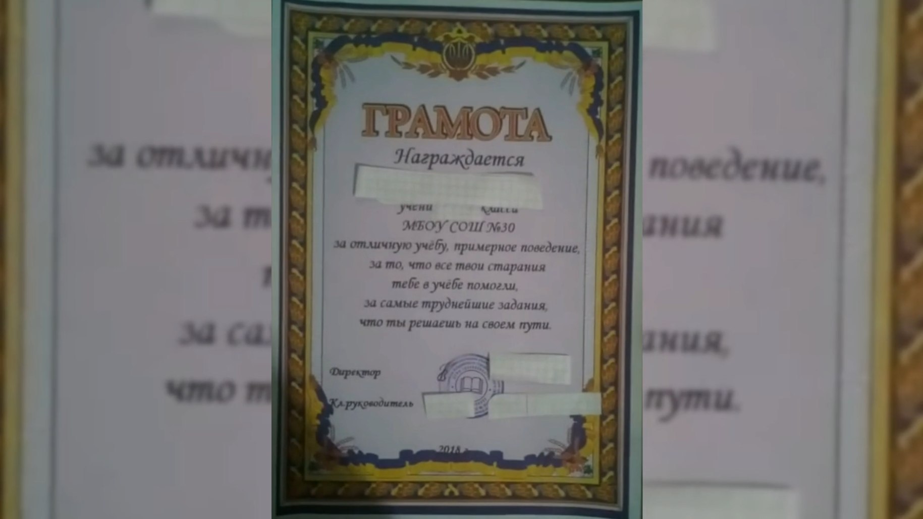 "За отличную учебу": в Приморье школьнику выдали грамоту с символикой Украины