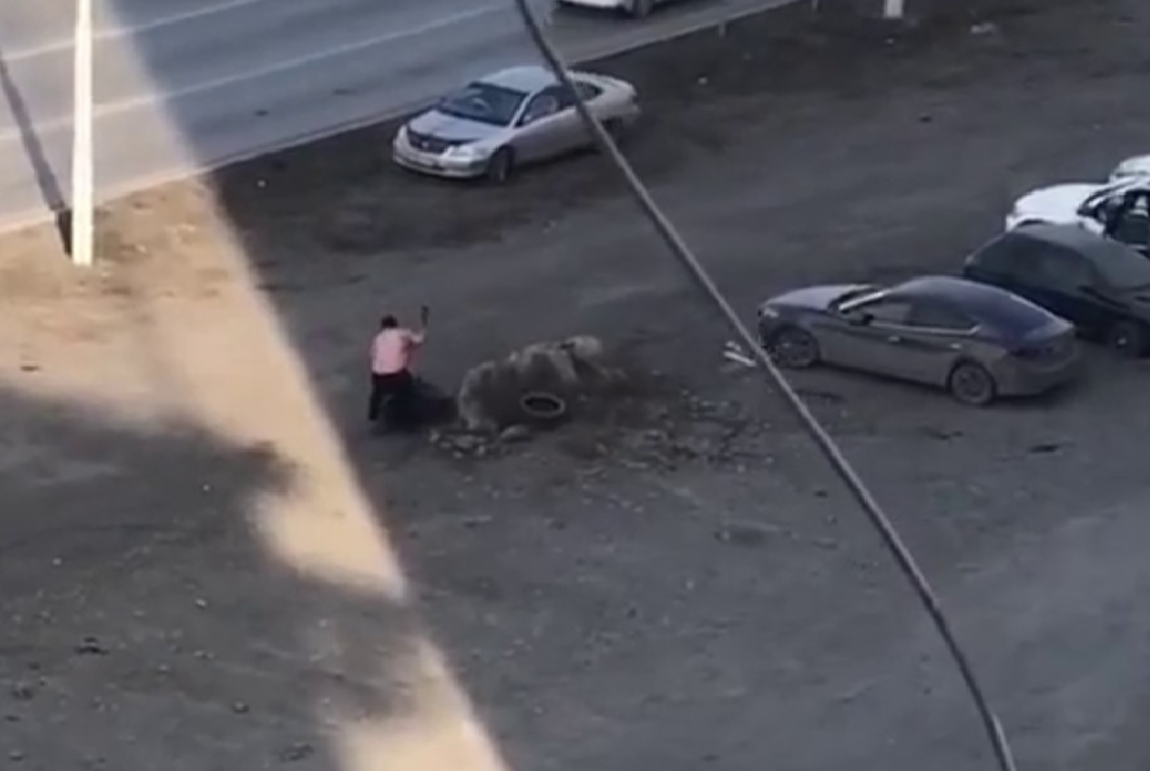 Житель Абакана запечатлел жестокое нападение с топором на прохожего