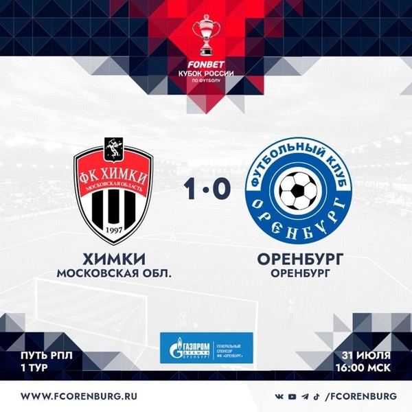 ФК "Оренбург" проиграл московской команде "Химки" со счетом 1:0
