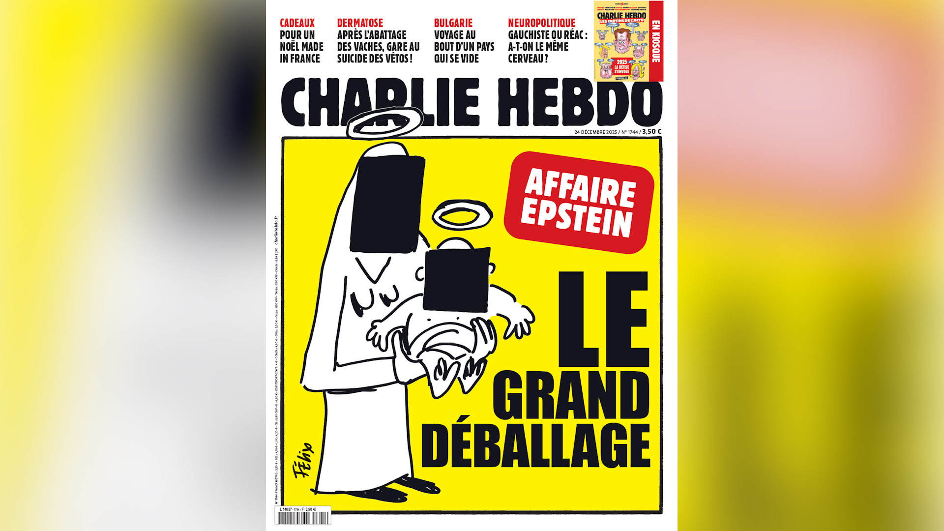 Charlie Hebdo опубликовало на обложке пародию на цензуру в файлах дела Эпштейна