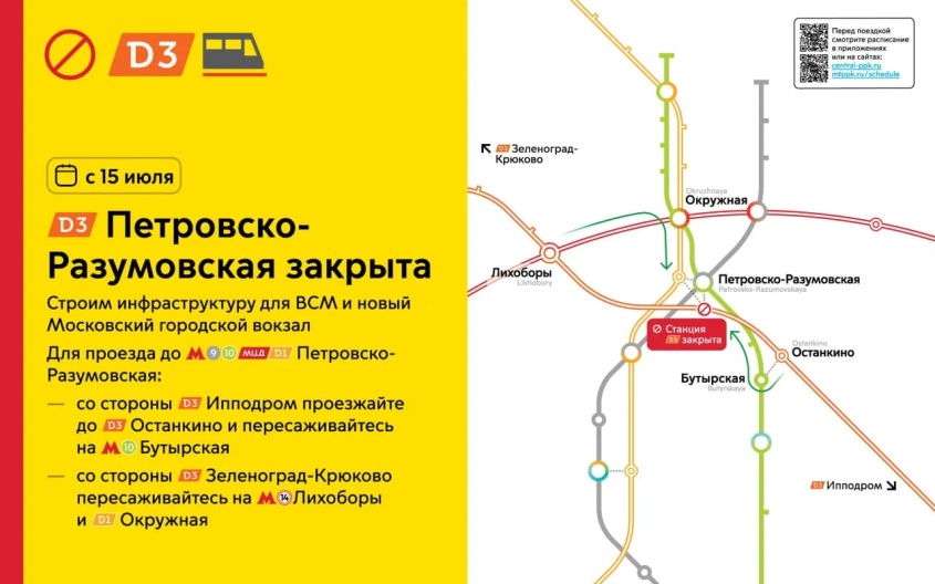 Станцию Петровско-Разумовская D3 в Москве временно закроют