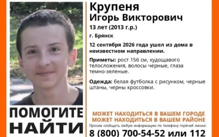 В Брянске ищут пропавшего 13-летнего мальчика