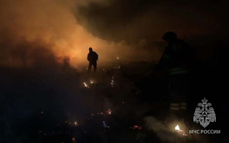 В Оренбургской области горит сухая трава, огонь подбирается к населенным пунктам