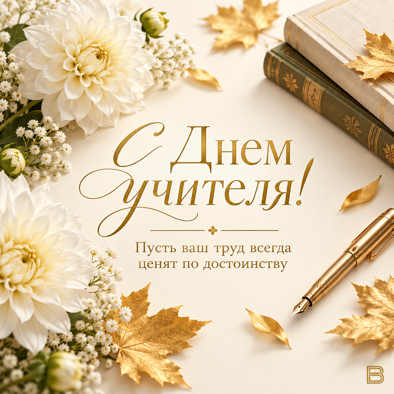 Белые цветы и золотая типографика