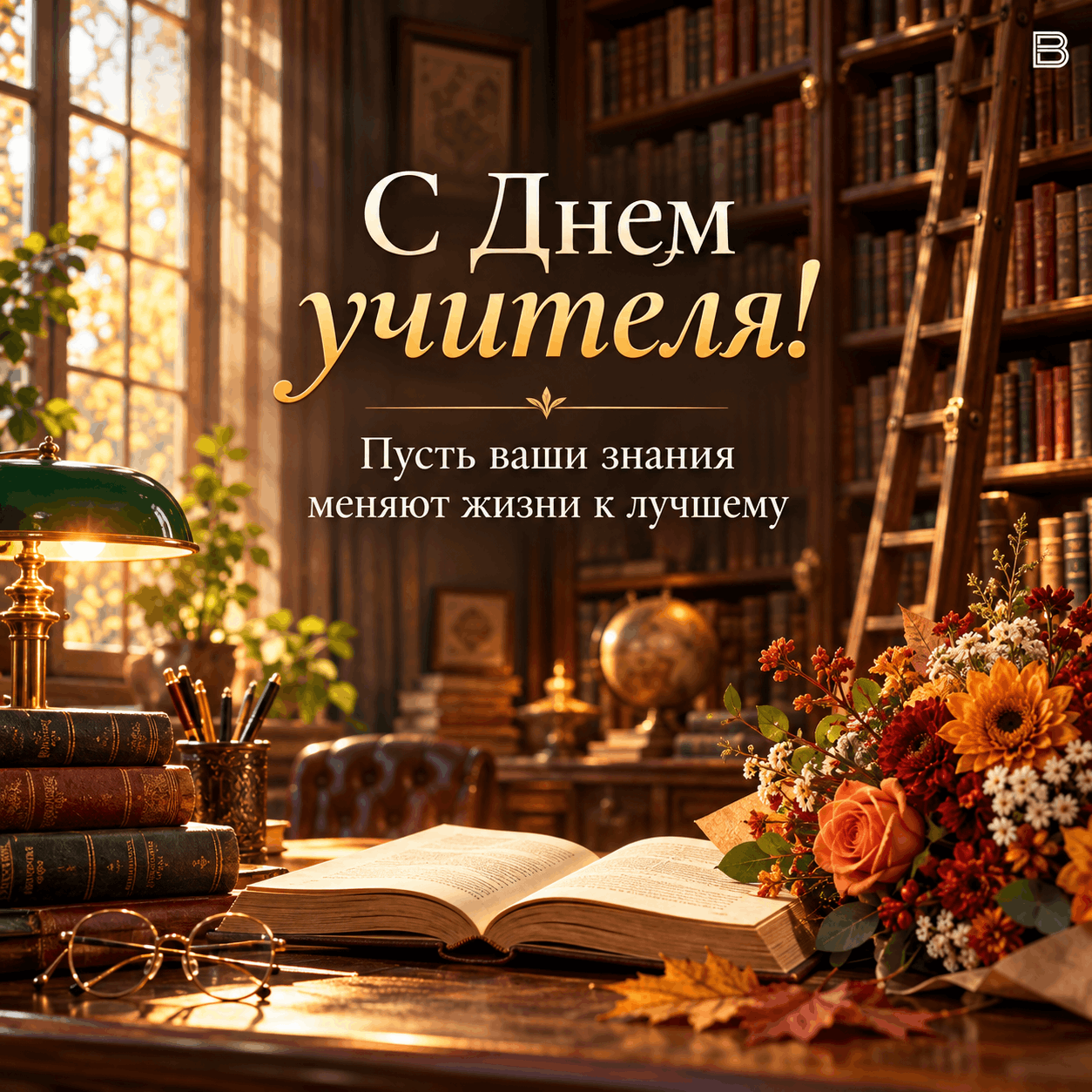 Тёплое поздравление учителю в библиотеке