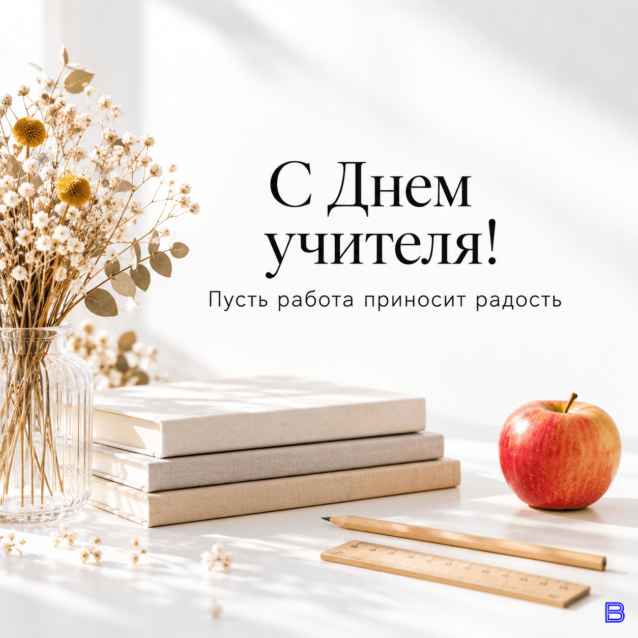 Открытка С Днём учителя светлый натюрморт