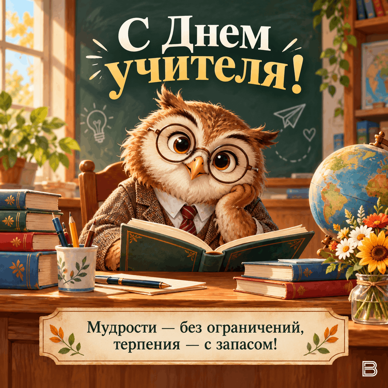 Мудрый совёнок поздравляет с Днём учителя
