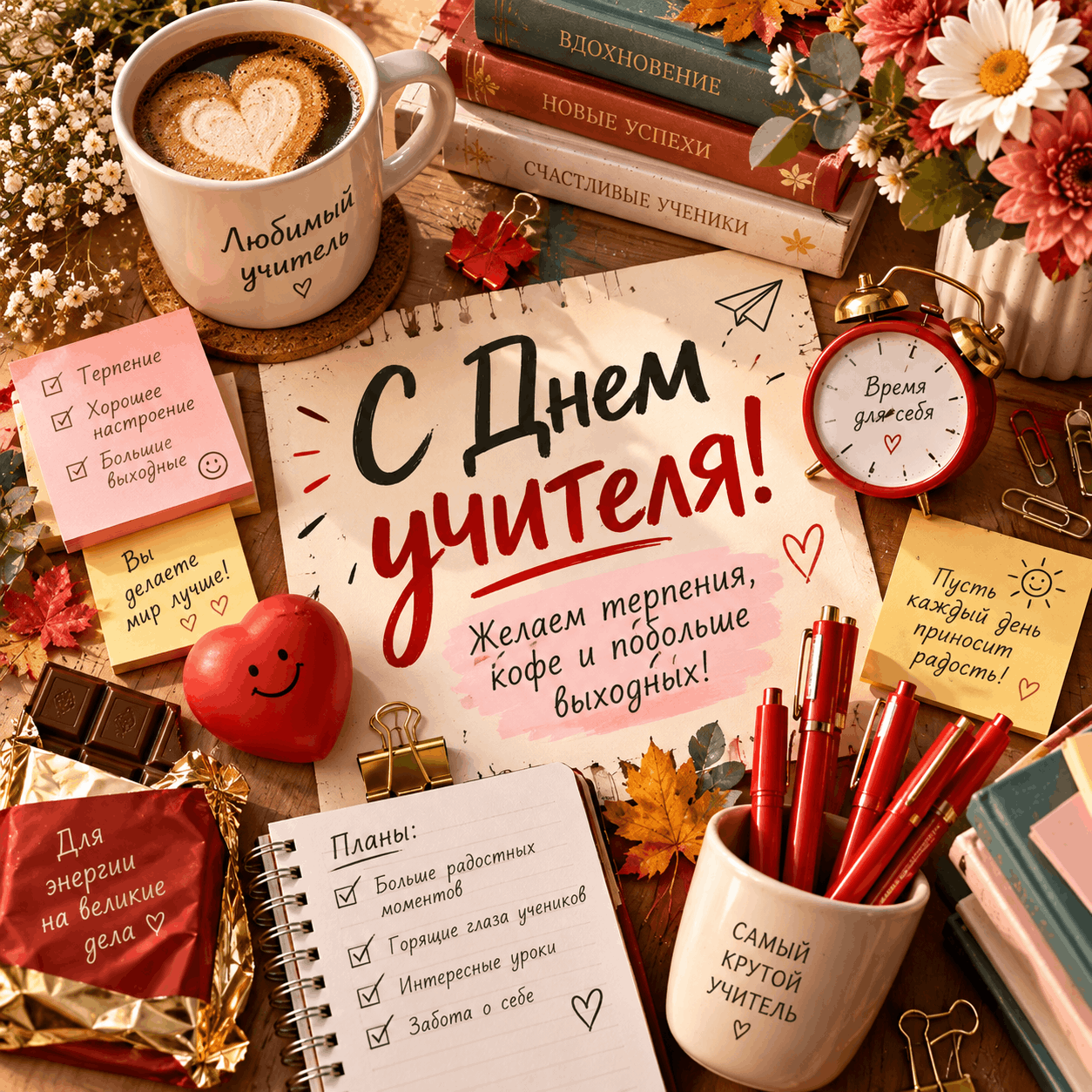 Открытка Тёплый праздник для учителя