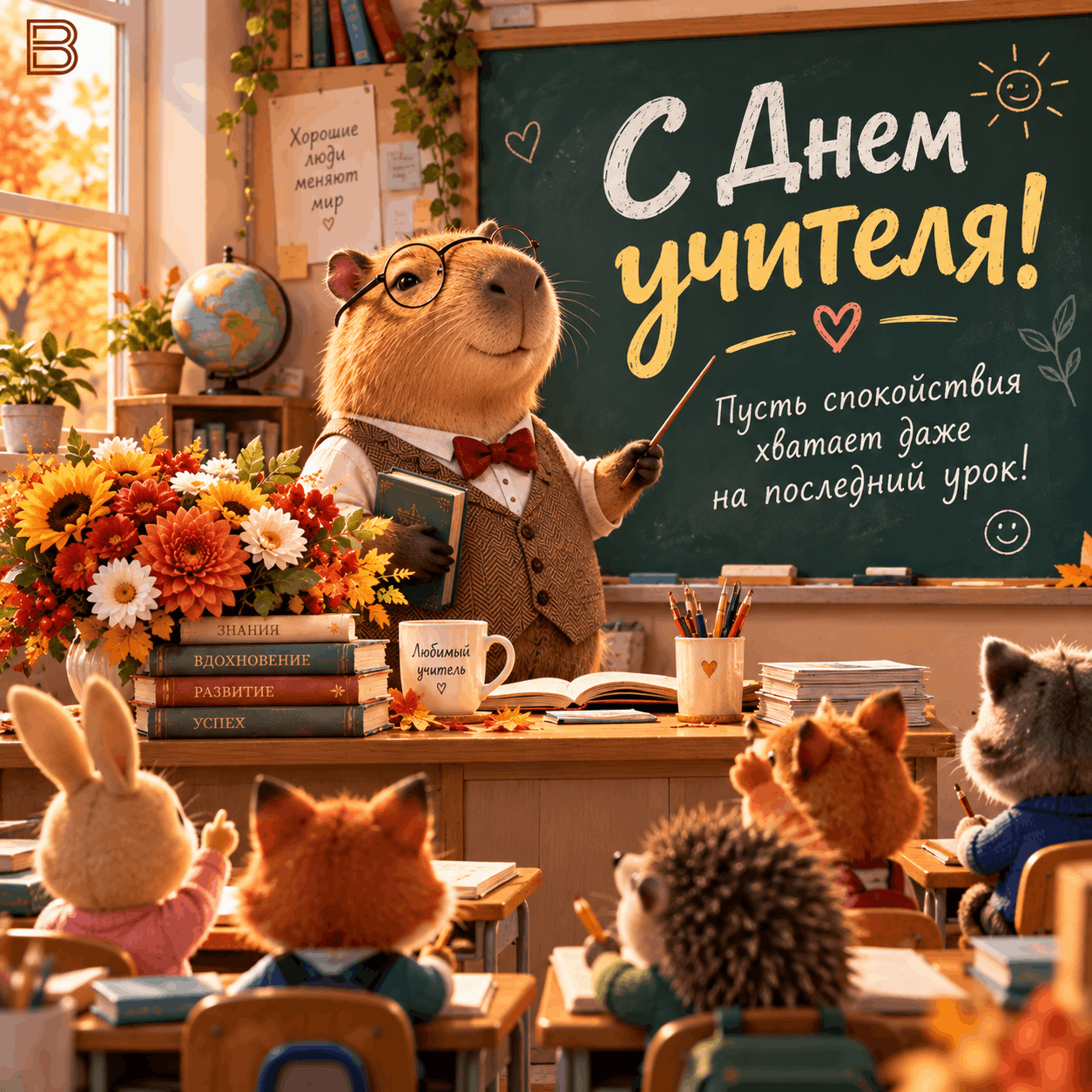 Открытка Тёплый День учителя в классе