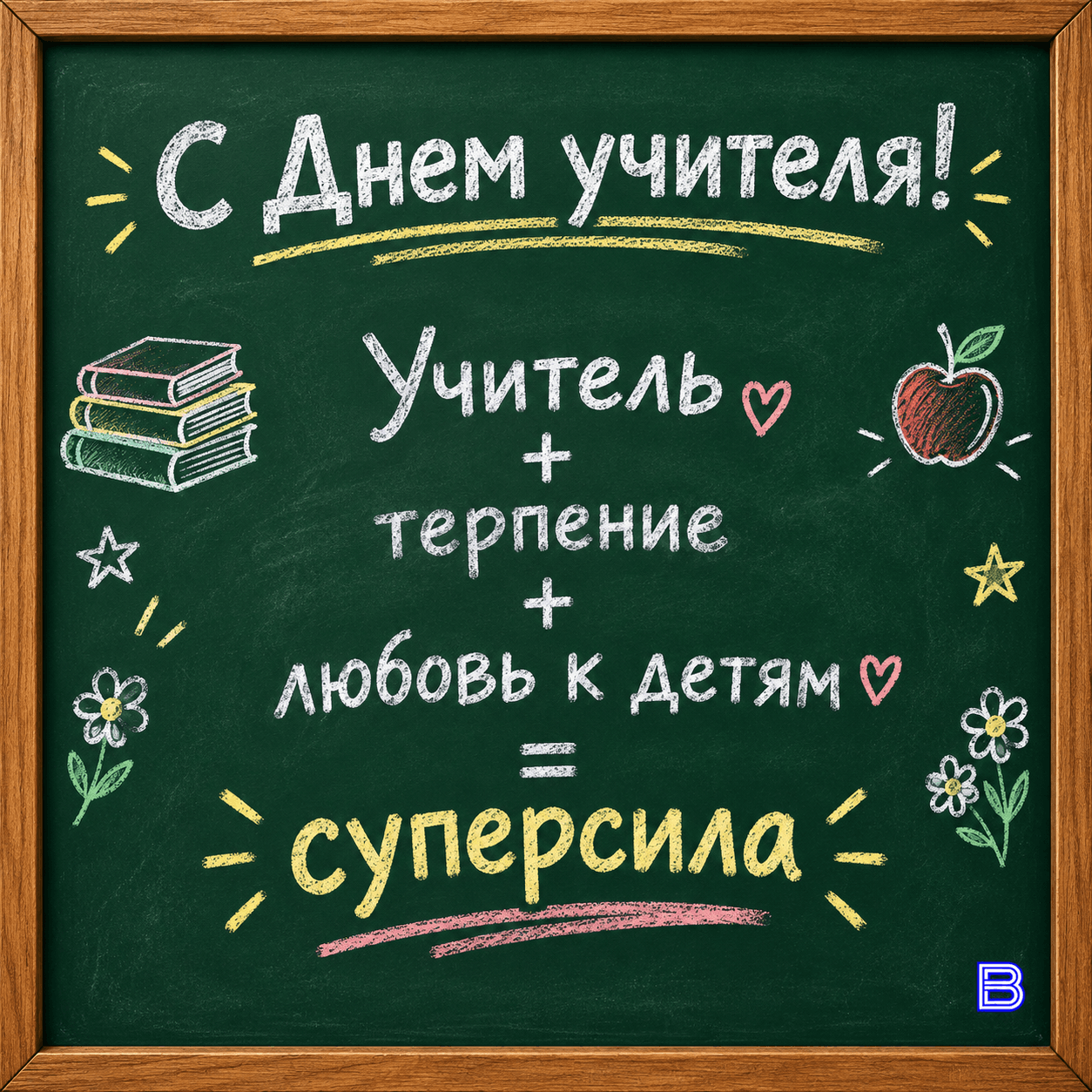 Открытка Суперсила учителя на школьной доске