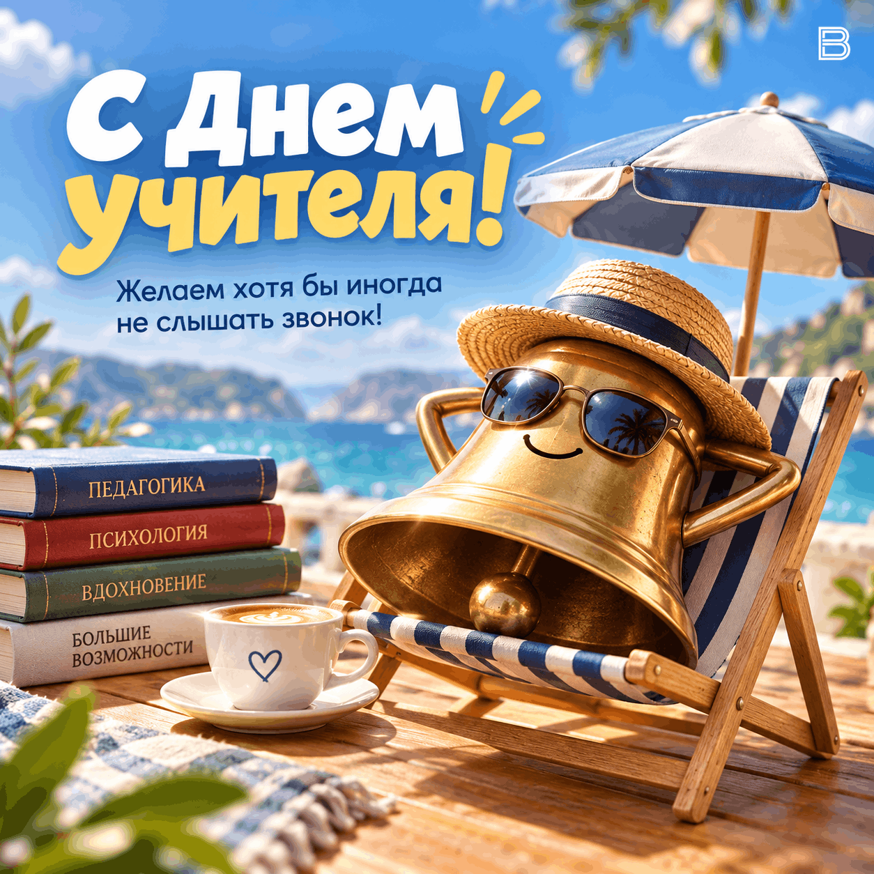 Открытка С Днём учителя на отдыхе