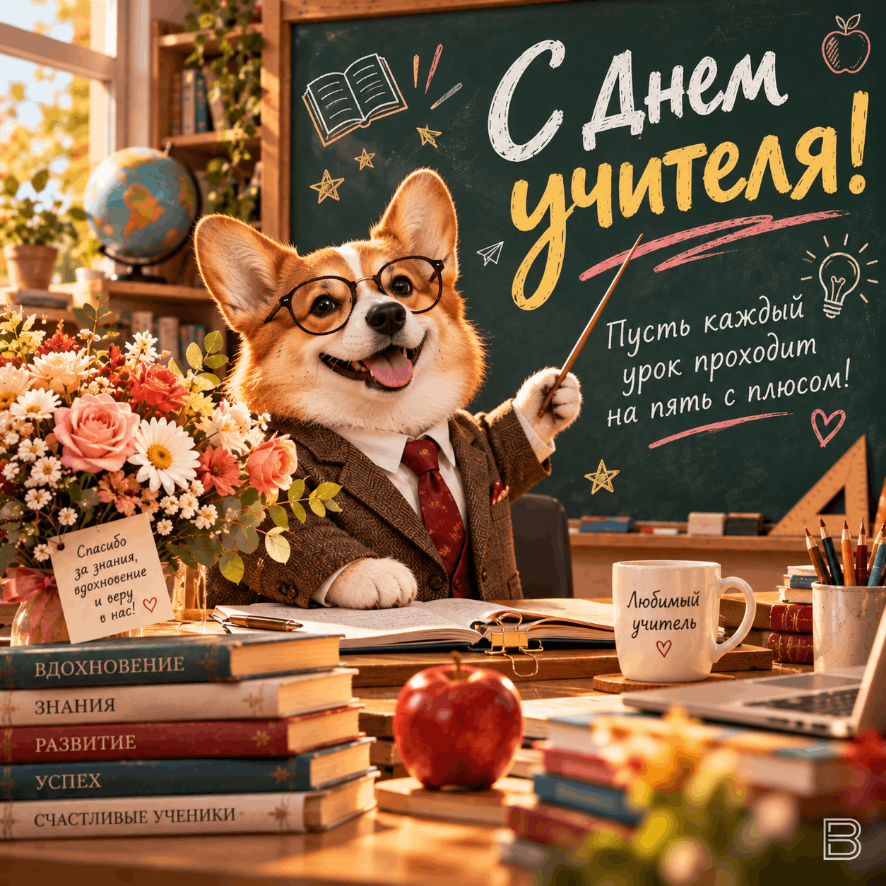 Корги-учитель празднует День учителя
