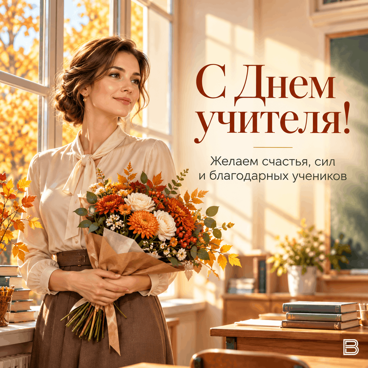 Тёплое поздравление учителю осенним днём