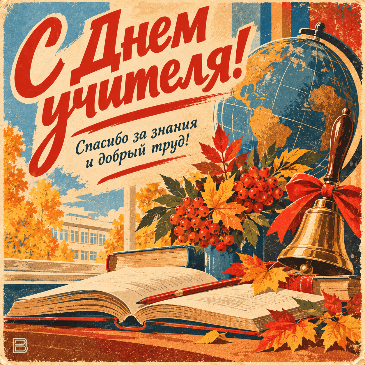 Советская открытка С Днём учителя №2