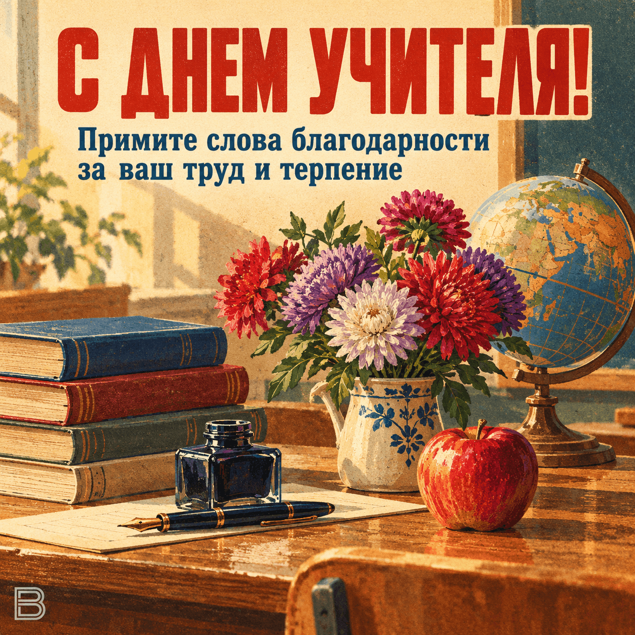 Советская открытка С Днём учителя №4