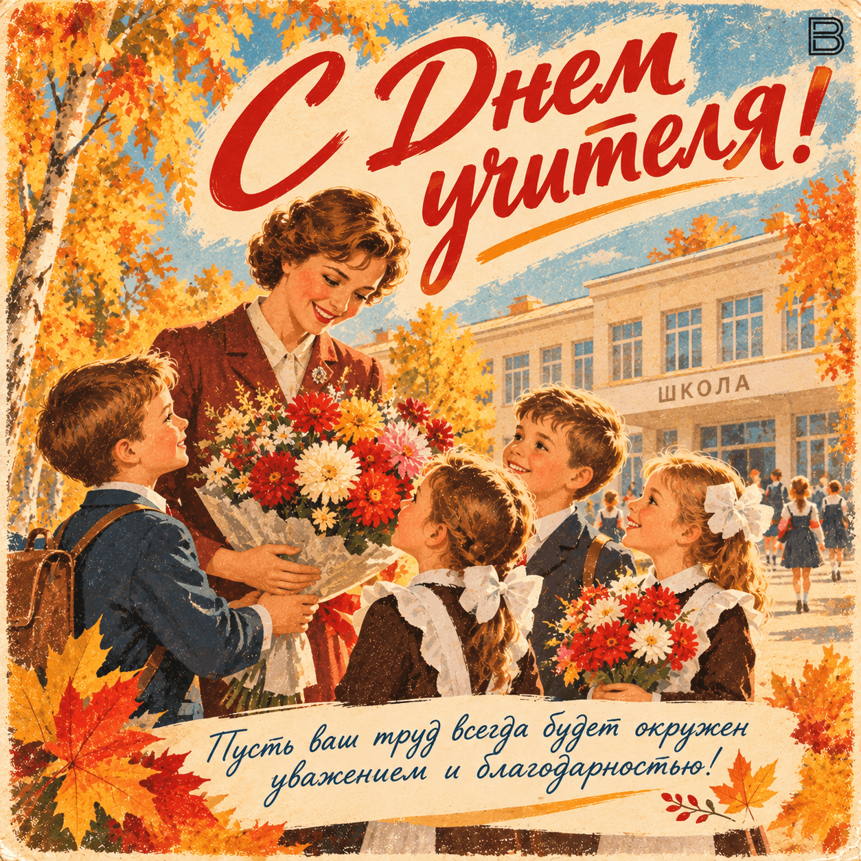 Советская открытка С Днём учителя №5
