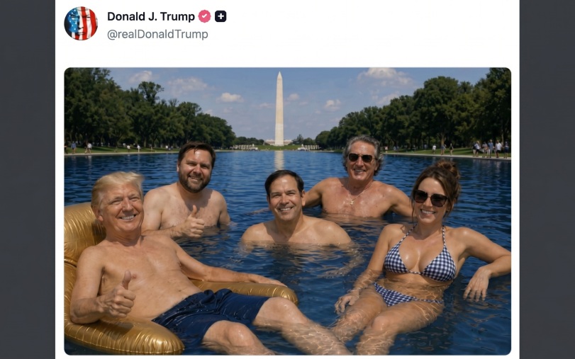 Трамп опубликовал ИИ-фото с Вэнсом и Рубио в Отражающем бассейне у Капитолия
